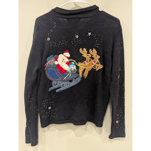 Vintage Jeans Wear Knitted Santa Clause Christmas Zip Cardigan Size Medium - Picture 6 of 7